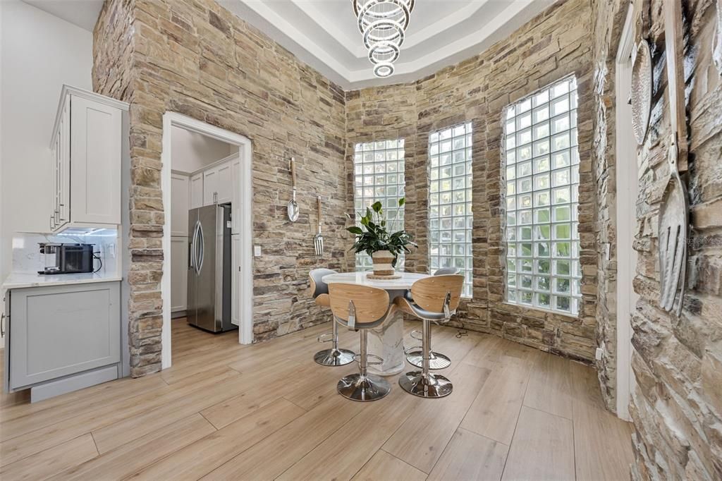 Dining room, Interior, Kitchen, Stone Walls, Wood Texture Flooring