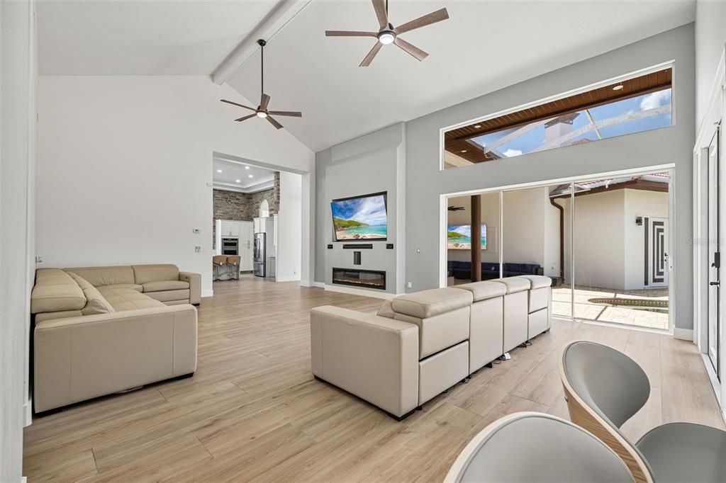Interior, Living room, Recessed Lighting, Wood Texture Flooring