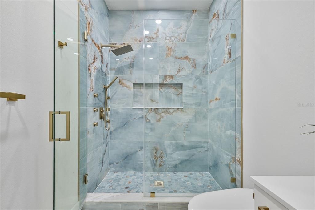 Bathroom, Glass Shower, Interior, Marble Walls