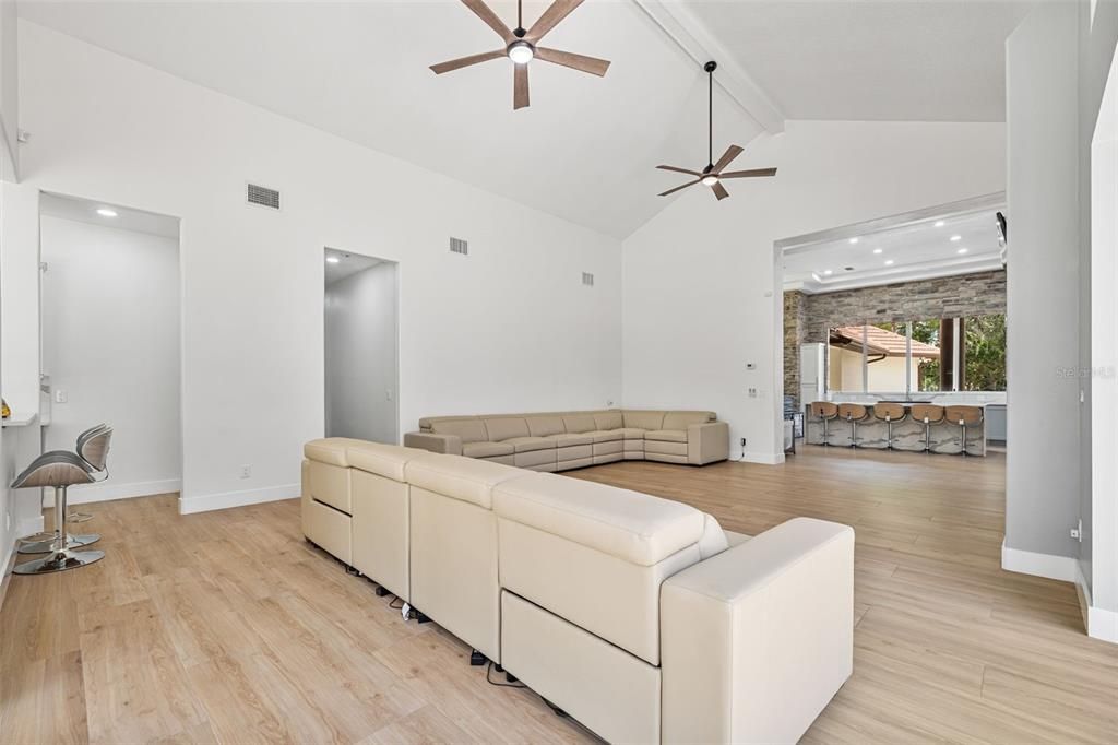 Interior, Living room, Recessed Lighting, Wood Texture Flooring