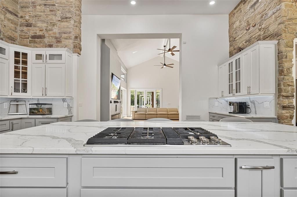 Interior, Kitchen, Recessed Lighting, Stone Walls