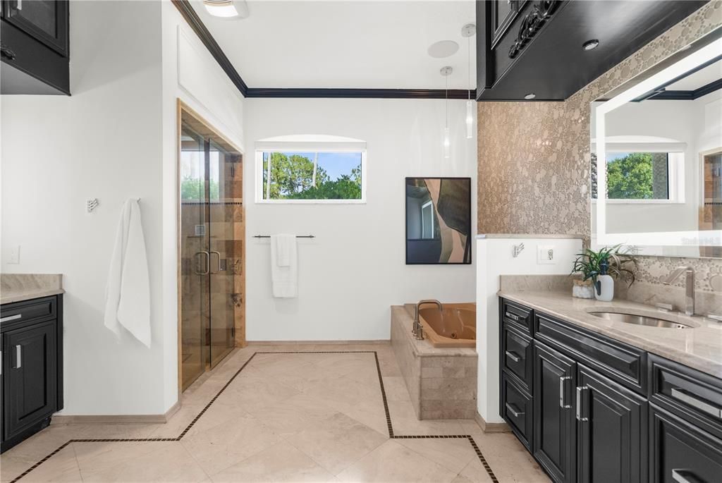 Bathroom, Glass Shower, Interior, Pendant Lights