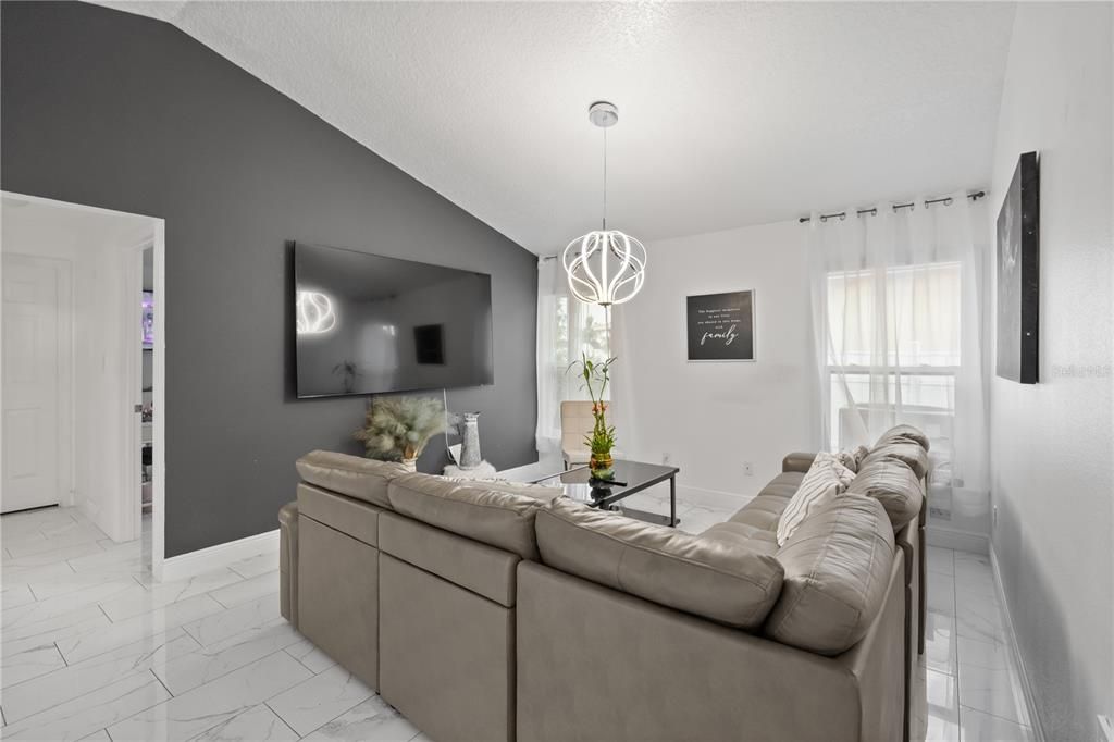 Interior, Living room, Marble, Pendant Lights