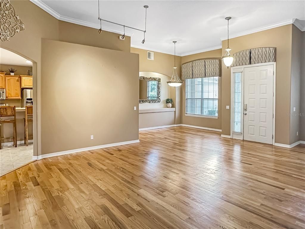 Empty room, Interior, Kitchen, Pendant Lights, Wood Texture Flooring