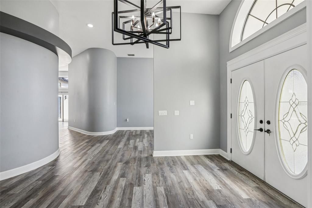 Empty room, Interior, Pendant Lights, Recessed Lighting, Wood Texture Flooring