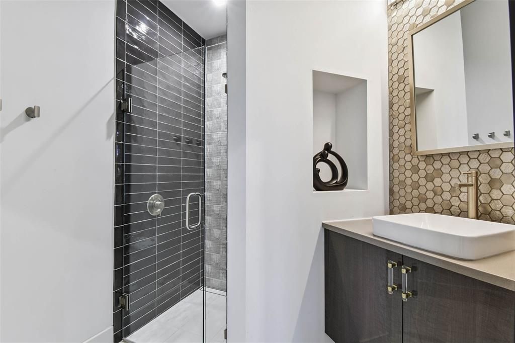 Bathroom, Glass Shower, Interior, Recessed Lighting