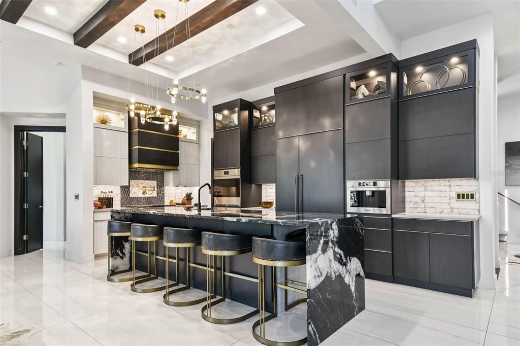 Interior, Kitchen, Pendant Lights, Recessed Lighting, Stainless Steel Appliances, Wooden Beams