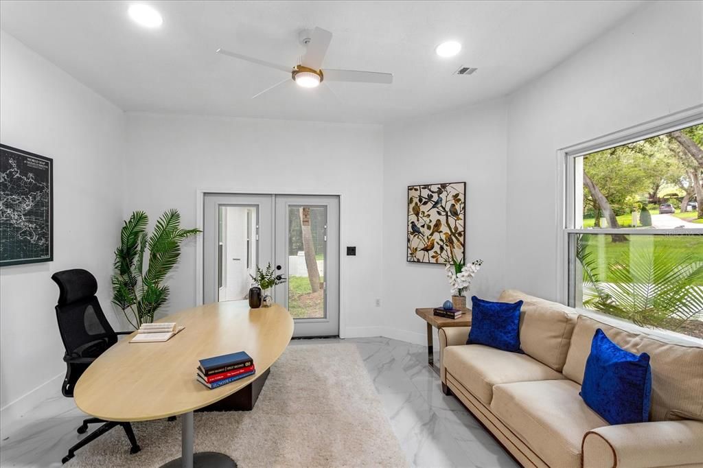 Home Office, Interior, Marble, Recessed Lighting