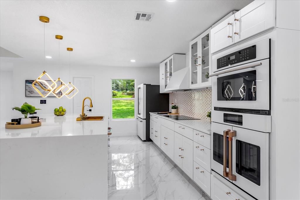 Interior, Kitchen, Marble, Pendant Lights, Recessed Lighting