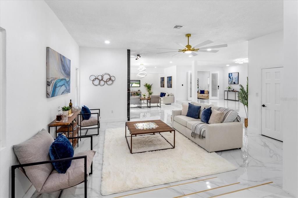 Interior, Living room, Marble, Recessed Lighting