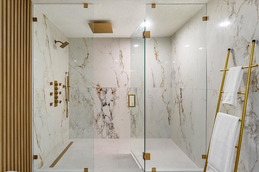 Bathroom, Glass Shower, Interior, Marble Walls