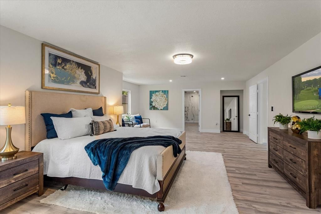 Bedroom, Interior, Recessed Lighting, Wood Texture Flooring