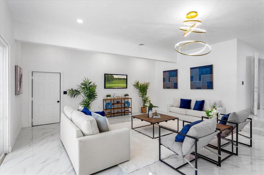 Interior, Living room, Marble, Pendant Lights, Recessed Lighting