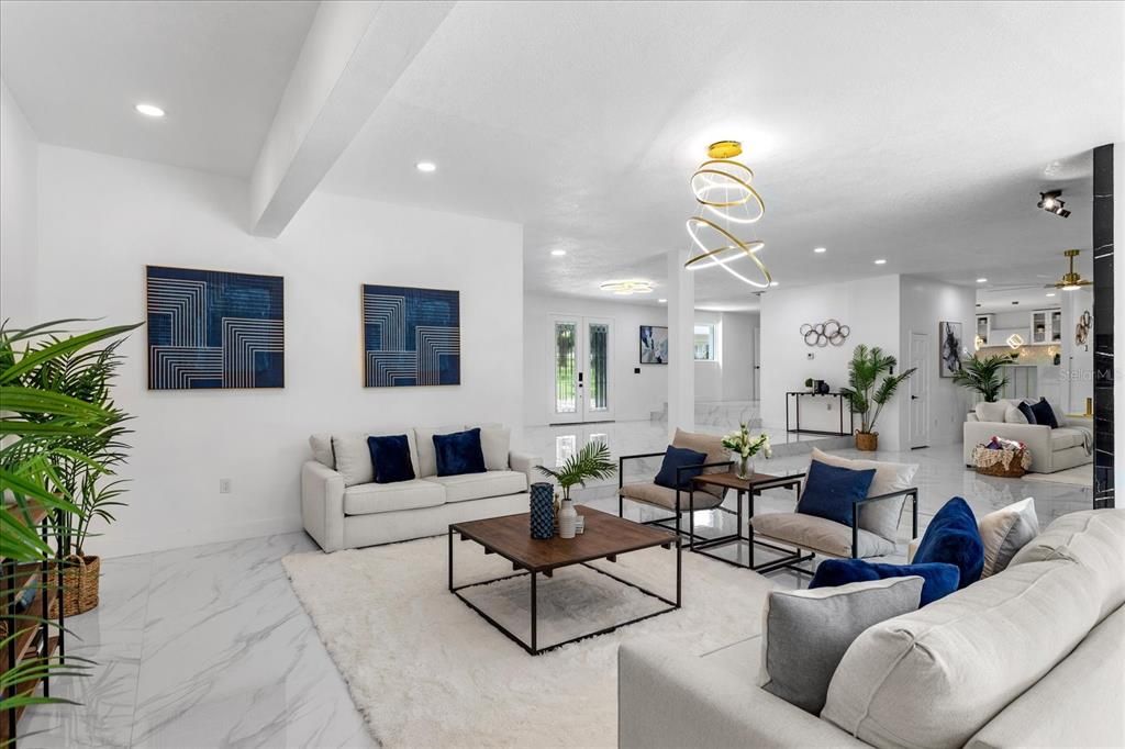 Interior, Living room, Marble, Pendant Lights, Recessed Lighting