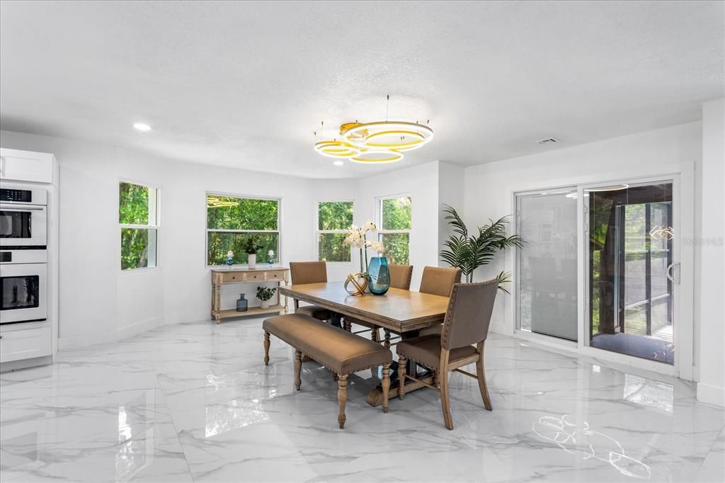 Dining room, Interior, Marble, Pendant Lights, Recessed Lighting