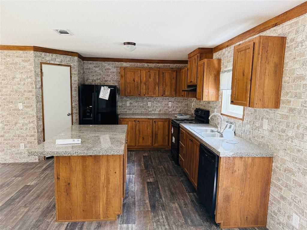 Interior, Kitchen, Stone Walls, Wood Texture Flooring