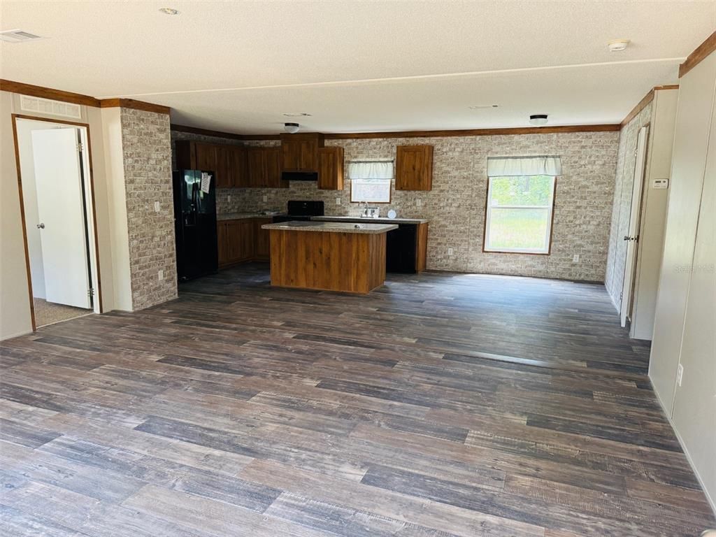 Interior, Kitchen, Stone Walls, Wood Texture Flooring