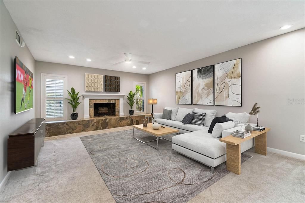 Fireplace, Interior, Living room, Recessed Lighting