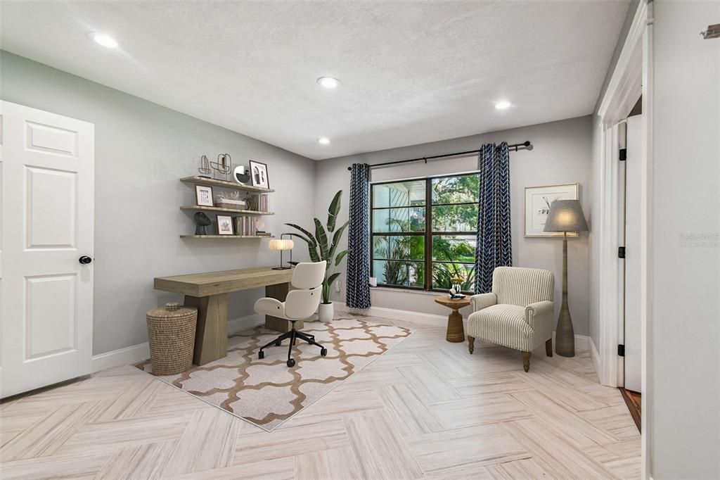 Home Office, Interior, Recessed Lighting, Wood Texture Flooring