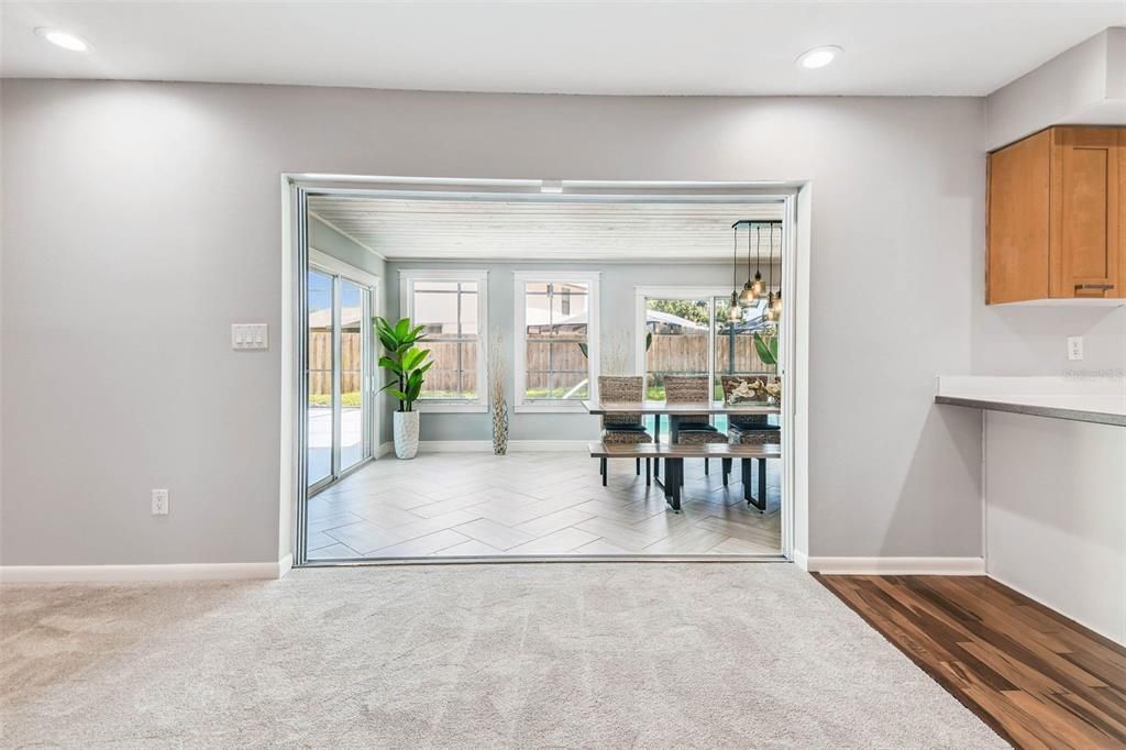 Empty room, Interior, Pendant Lights, Recessed Lighting, Wood Texture Flooring