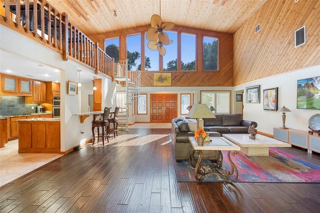 Interior, Kitchen, Living room, Wooden Ceilings, Wood Texture Flooring