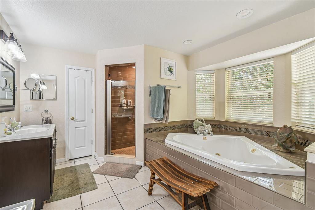 Bathroom, Dual Sink Vanities, Glass Shower, Interior, Recessed Lighting
