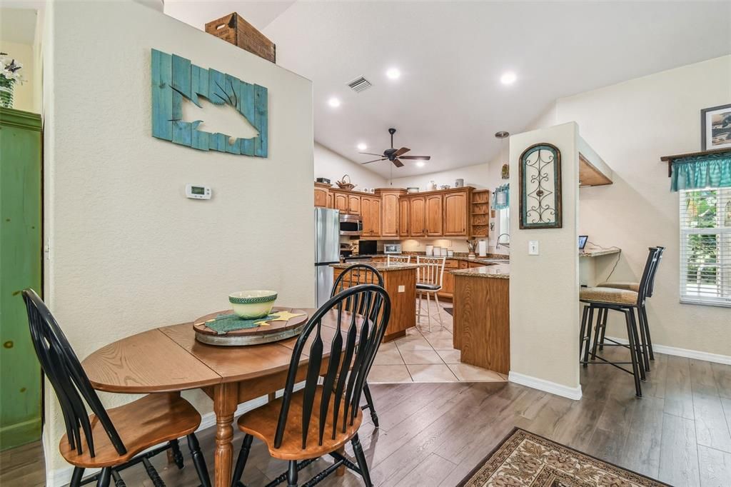 Dining room, Interior, Kitchen, Recessed Lighting, Wood Texture Flooring
