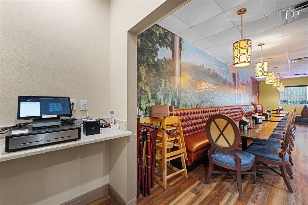 Dining room, Interior, Pendant Lights, Wood Texture Flooring