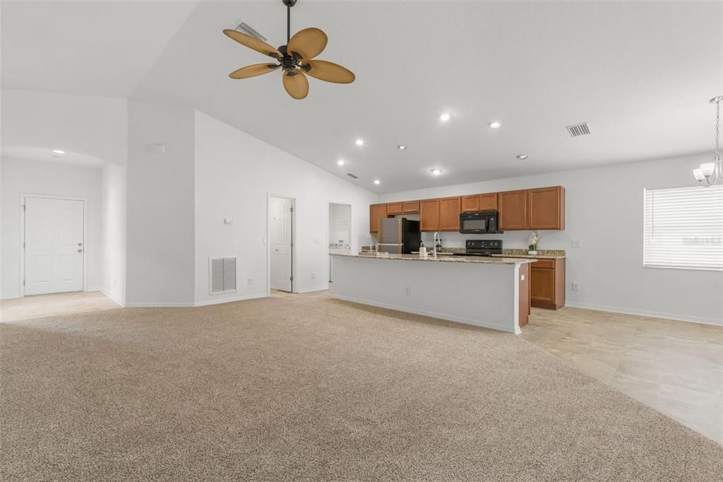 Chandelier, Empty room, Interior, Kitchen, Recessed Lighting