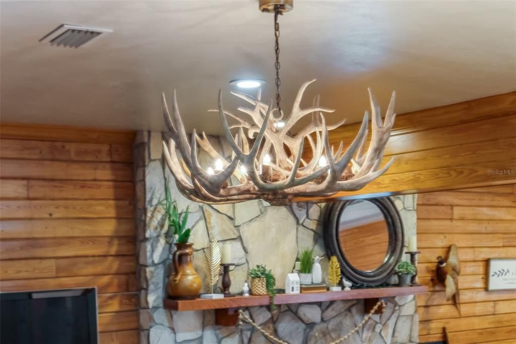 Chandelier, Interior, Recessed Lighting, Wooden Walls