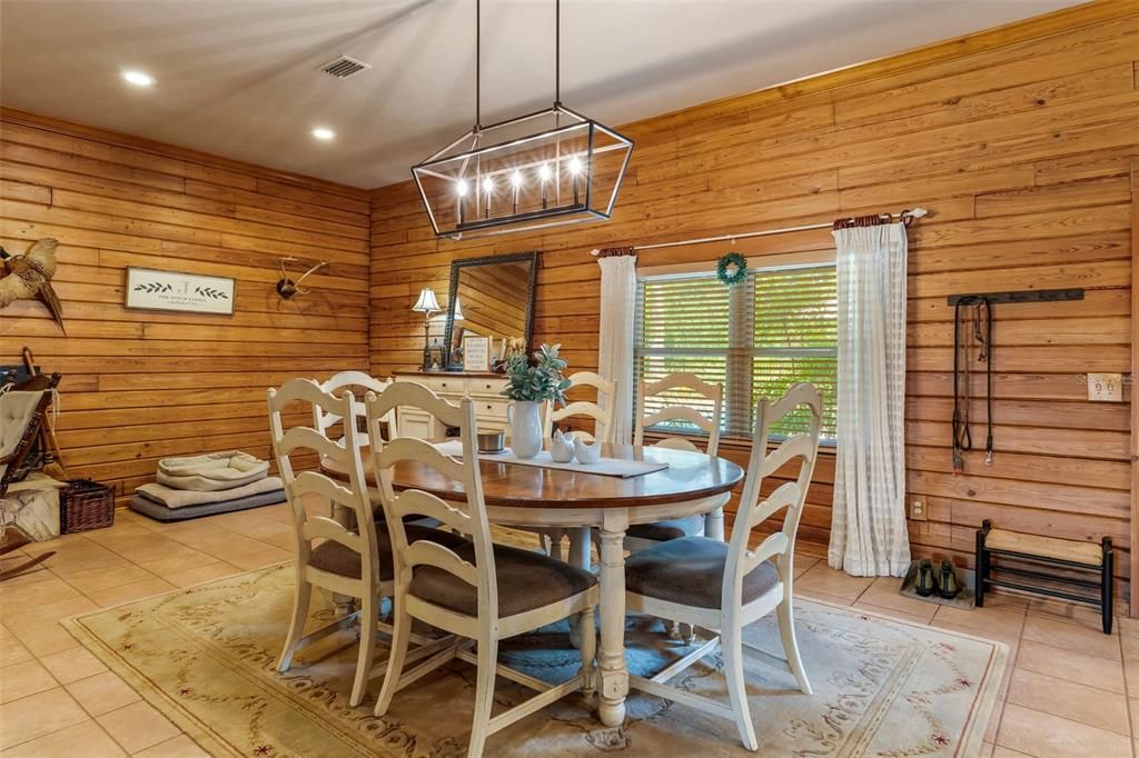 Dining room, Interior, Pendant Lights, Recessed Lighting, Wooden Walls