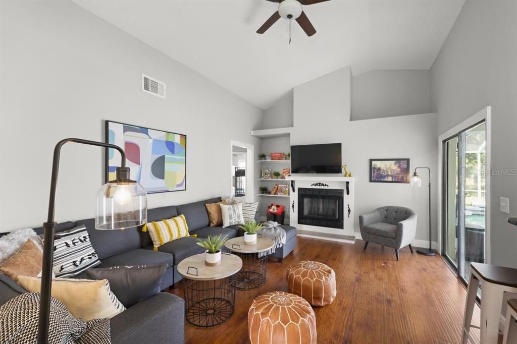 Fireplace, Interior, Living room, Wood Texture Flooring