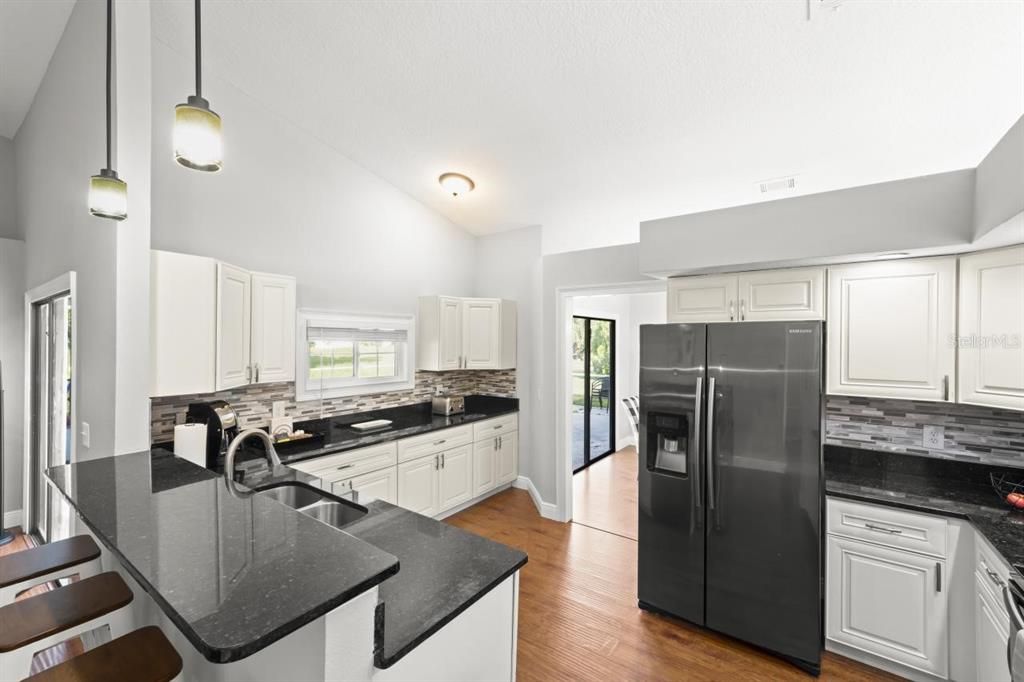 Interior, Kitchen, Pendant Lights, Wood Texture Flooring