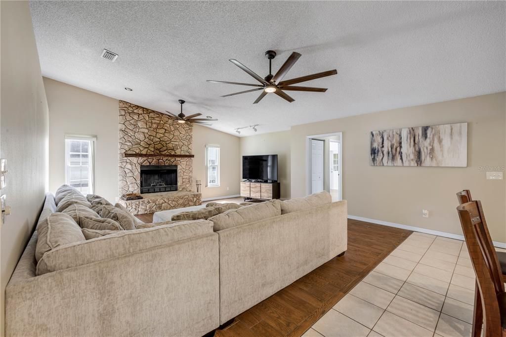Fireplace, Interior, Living room, Stone Walls, Wood Texture Flooring