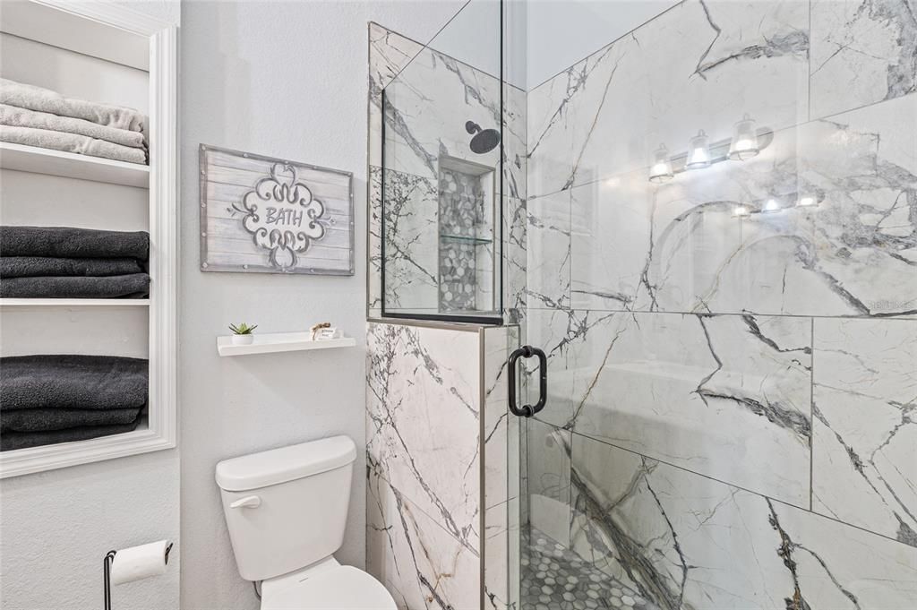 Bathroom, Glass Shower, Interior, Marble Walls