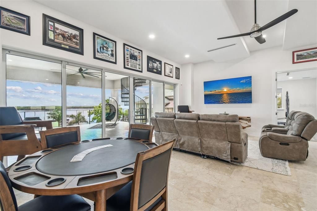 Dining room, Game Room, Interior, Living room, Recessed Lighting, Water