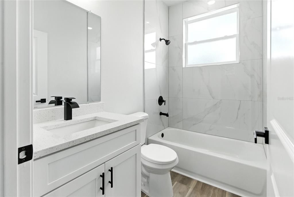 Bathroom, Interior, Marble Walls, Wood Texture Flooring