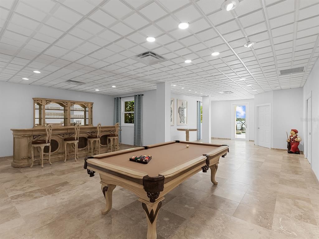 Billiard Table, Game Room, Interior, Recessed Lighting