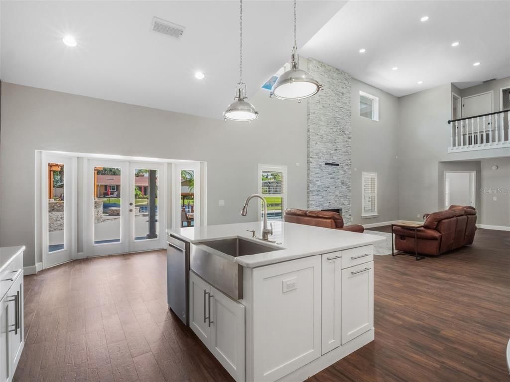 Interior, Kitchen, Pendant Lights, Recessed Lighting, Wood Texture Flooring