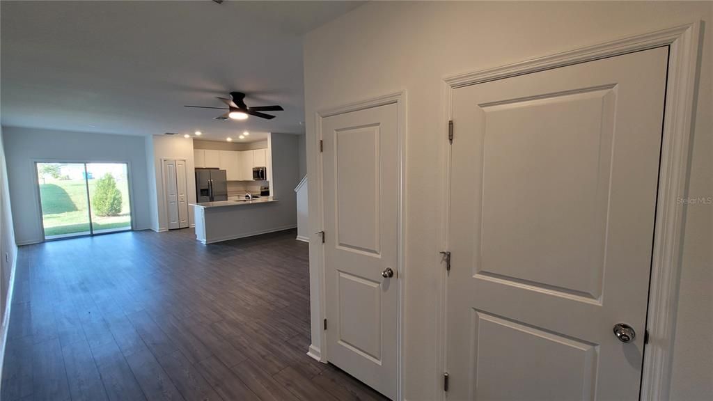 Empty room, Interior, Kitchen, Recessed Lighting, Wood Texture Flooring