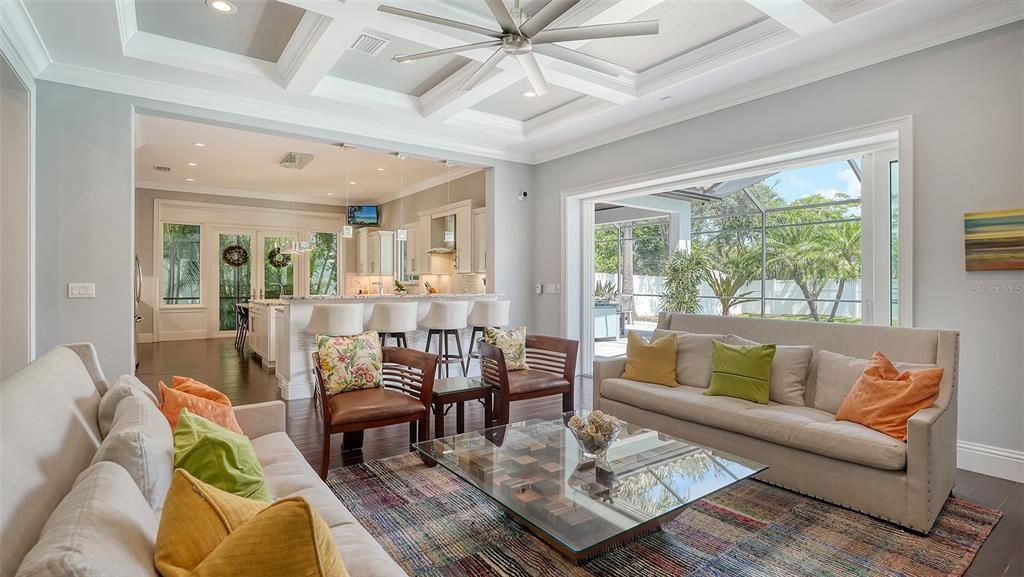 Interior, Kitchen, Living room, Pendant Lights, Recessed Lighting, Wood Texture Flooring