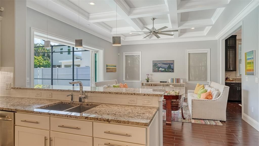 Interior, Kitchen, Pendant Lights, Recessed Lighting, Wood Texture Flooring