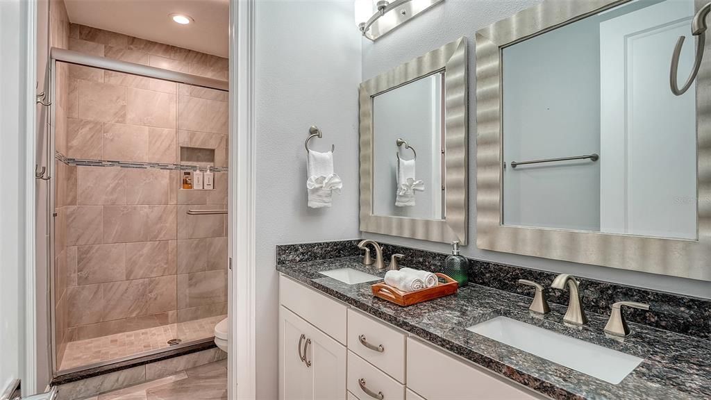 Bathroom, Dual Sink Vanities, Glass Shower, Interior, Recessed Lighting