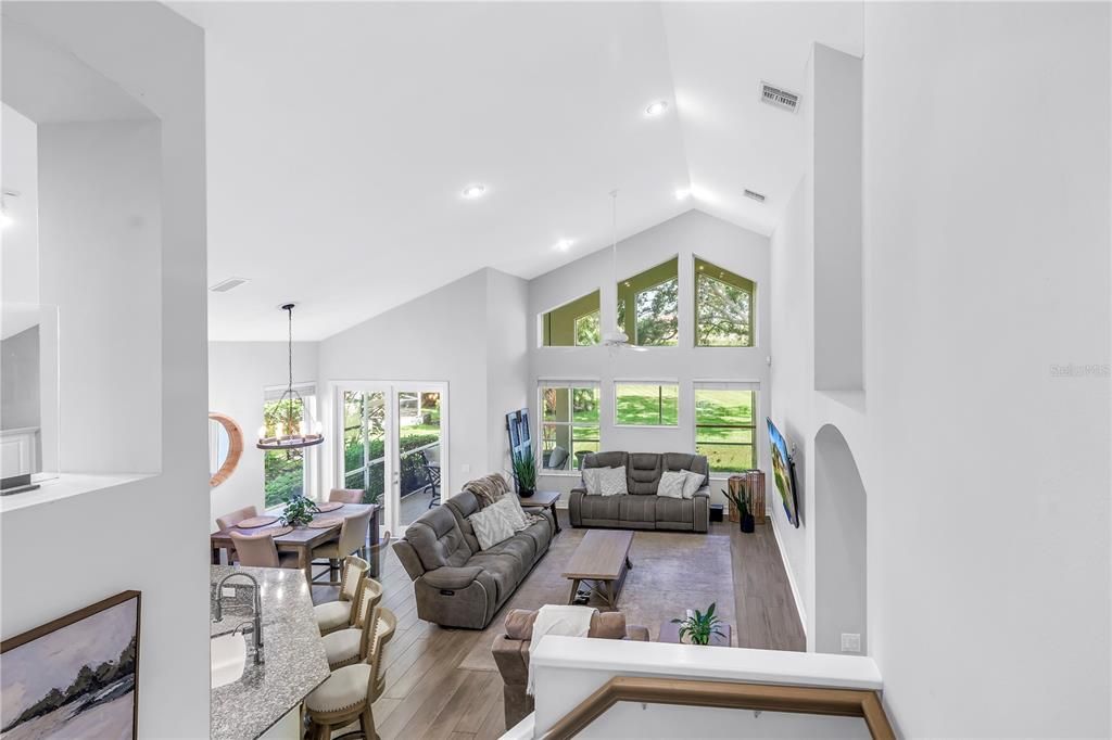 Dining room, Interior, Living room, Pendant Lights, Recessed Lighting, Wood Texture Flooring