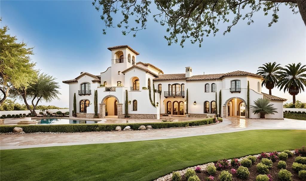 Backyard, Exterior, Facade, Pool, Spanish Mediterranean