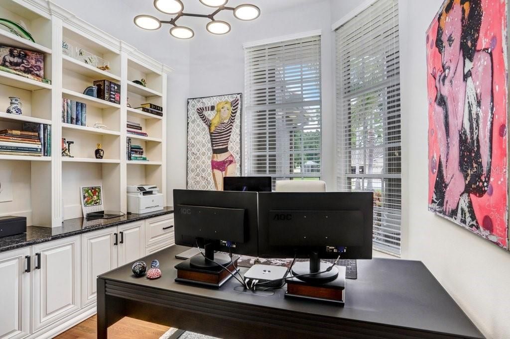 Home Office, Interior, Pendant Lights, Wood Texture Flooring