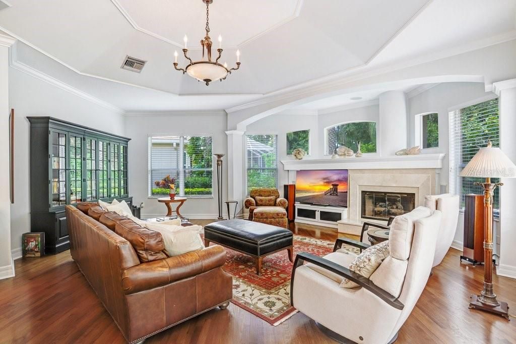 Chandelier, Fireplace, Interior, Living room, Wood Texture Flooring