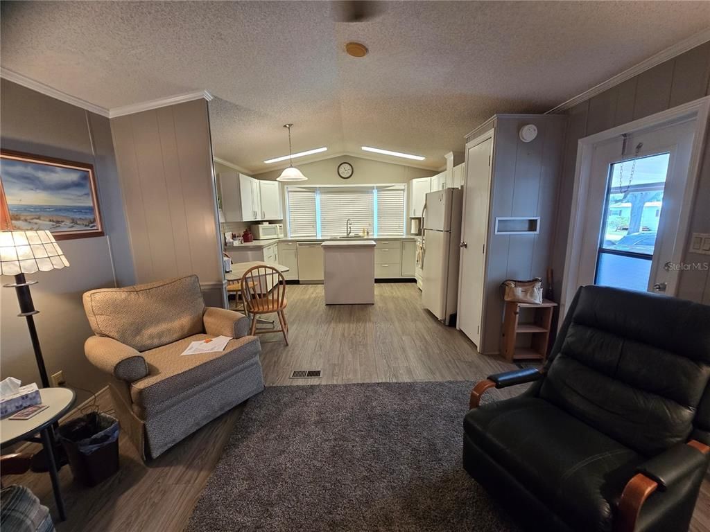 Interior, Kitchen, Living room, Pendant Lights, Wood Texture Flooring