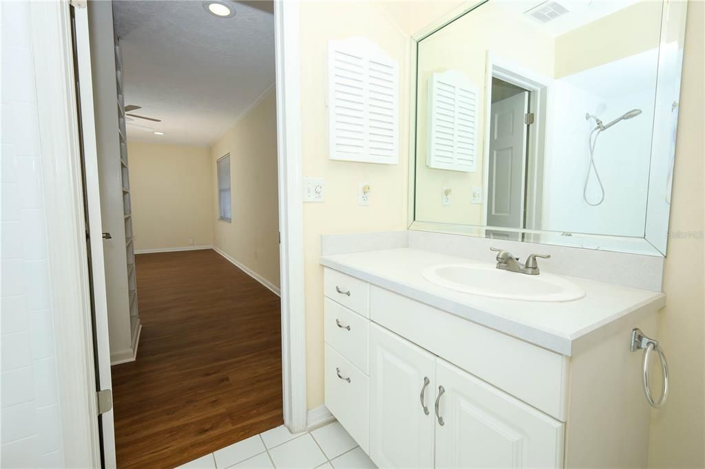 Bathroom, Interior, Recessed Lighting, Wood Texture Flooring