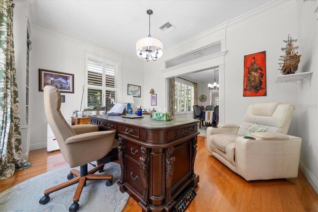 Chandelier, Home Office, Interior, Pendant Lights, Wood Texture Flooring